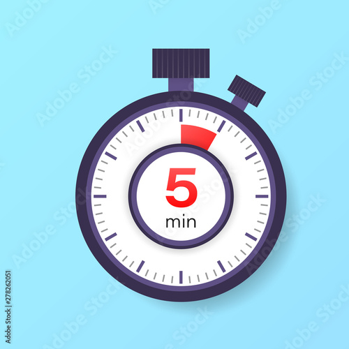 The 5 minutes timer. Stopwatch icon in flat style.