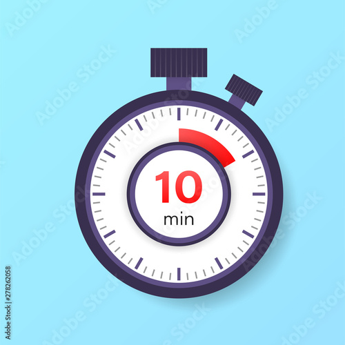 The 10 minutes timer. Stopwatch icon in flat style.