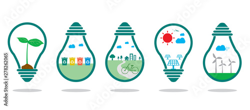 save energy symbol green ,Eco green energy, Save the World, bulb light icon,Vector Illustration