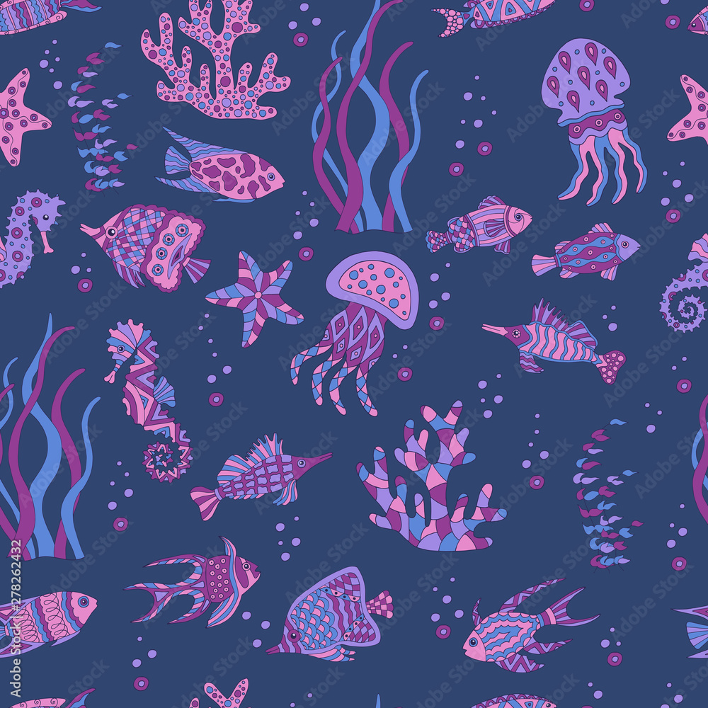 Abstract seamless pattern with sea fish Abstract seamless pattern with sea fish