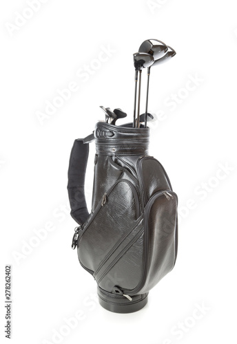 Blank Large Golf Bag with Clubs Isolated on a White Background