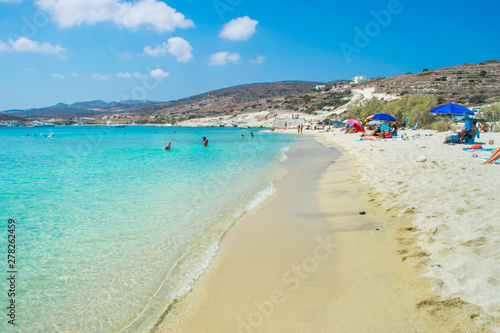 Prasa beach with turquoise crystal waters in Kimolos island, Cyclades, Greece