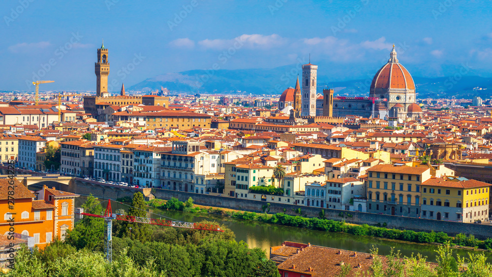 Florence, Italy. Firenze downtown. Picturesque view on Florence from Michelangelo square