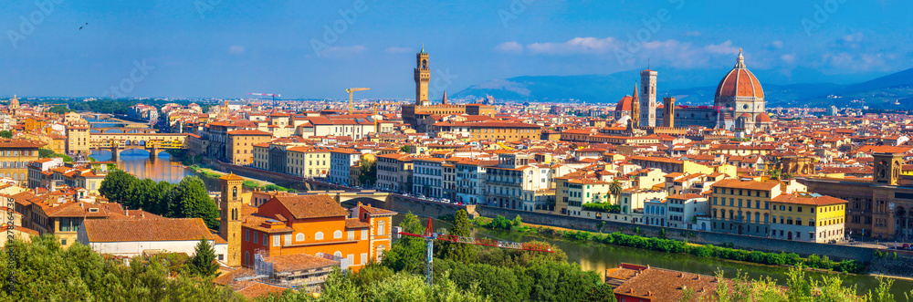 Panorama of Florence, Italy. Beautiful view of Florence. Panoramic cityscape of italian down town Florence