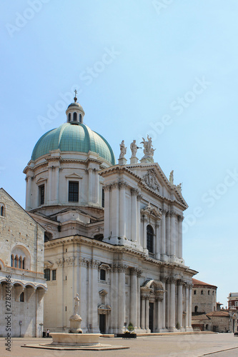 Clear Sunny summer day in the historic center of Brescia Italy