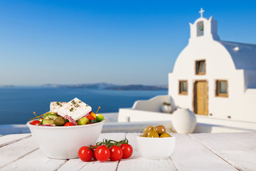 Greek food background. Traditional different greek dishes. Close-up