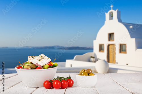 Greek food background. Trad...