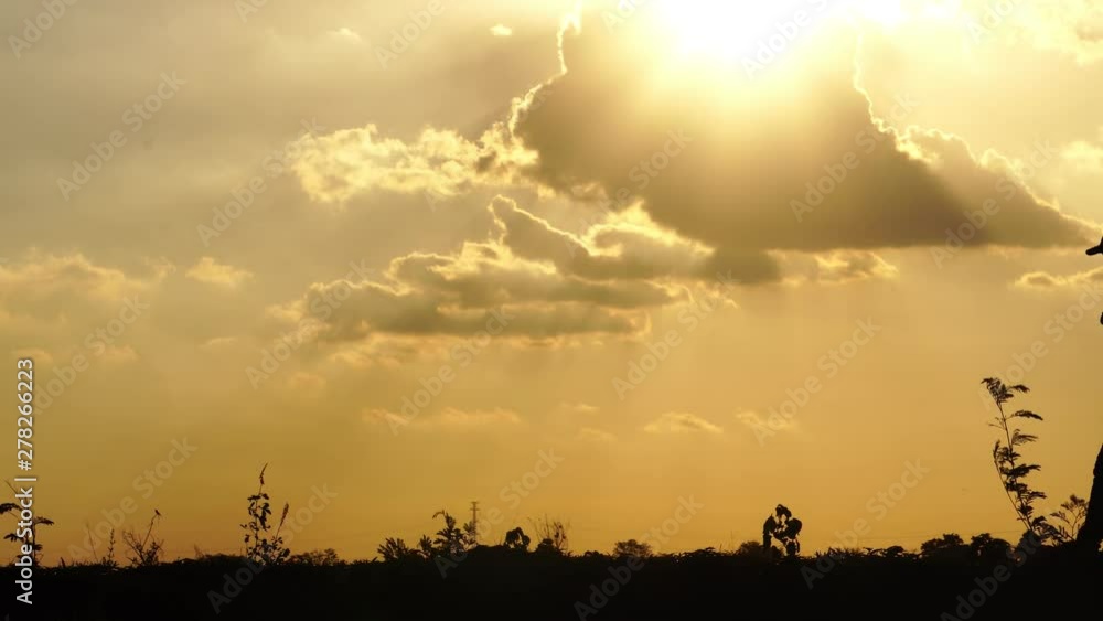 Silhouette male golfers were practicing outside with the sun sets, footage 4K Silhouette male golfers were practicing outside with the sun sets, footage 4K