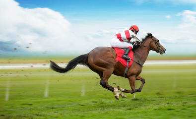 Race horse with jockey on the home straight. Shaving effect.