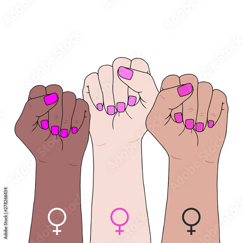 Feminism symbol. Fighting fist of a woman. Lovely vector illustration. Fight for the rights and equality.