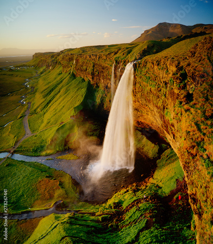Beautiful Seljalandsfoss waterfall in Iceland during Sunset, Europe