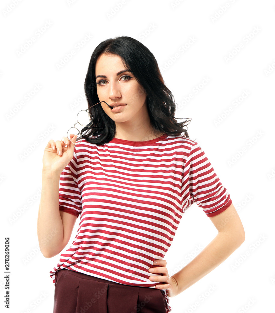 Portrait of beautiful woman on white background Portrait of beautiful woman on white background