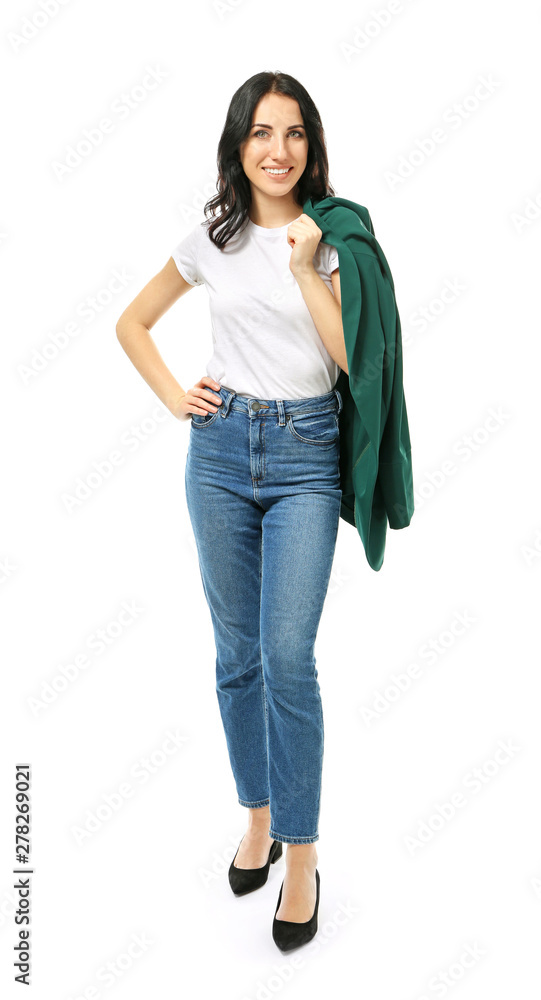 Portrait of beautiful woman on white background Portrait of beautiful woman on white background