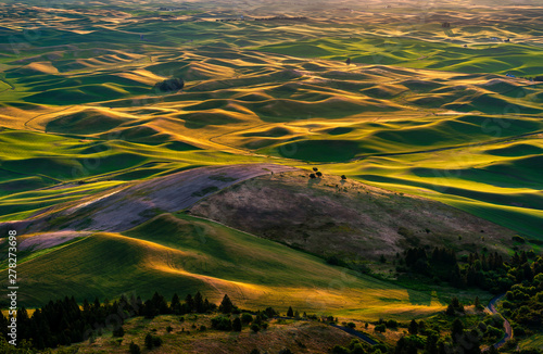 Beautiful and Dramatic Palouse, Washington, Summer Sunrise.The rolling hills of the Palouse area of eastern Washington as seen from the famous Steptoe Butte State Park-a photographic paradise. photo