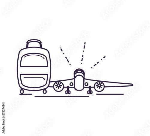 travel suitcase equipment with airplane flying
