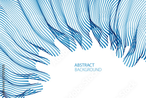 Flowing energy particles, wave of blended dots transparent tulle textile on wind. Curved dotted 3d lines vector effect illustration. 3d futuristic style.