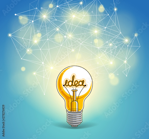 Light bulb and connection lines low poly design, innovative idea concept, modern or future technology, vector design.