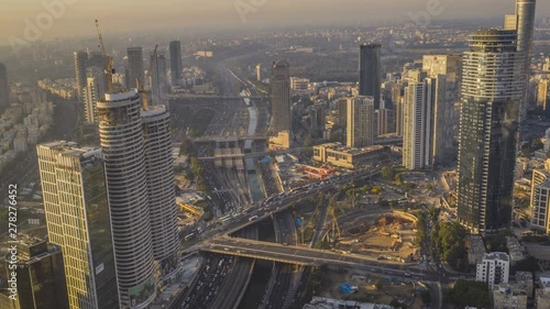 Hyperlapse aerial skyline, Tel Aviv Ramat Gan center, Israel: 4k drone timelapse