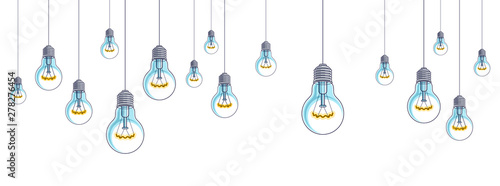 Light bulbs shining beautiful vector realistic illustration. Ideas concept, creative inspiration, creativity. Perfect background or wallpaper.