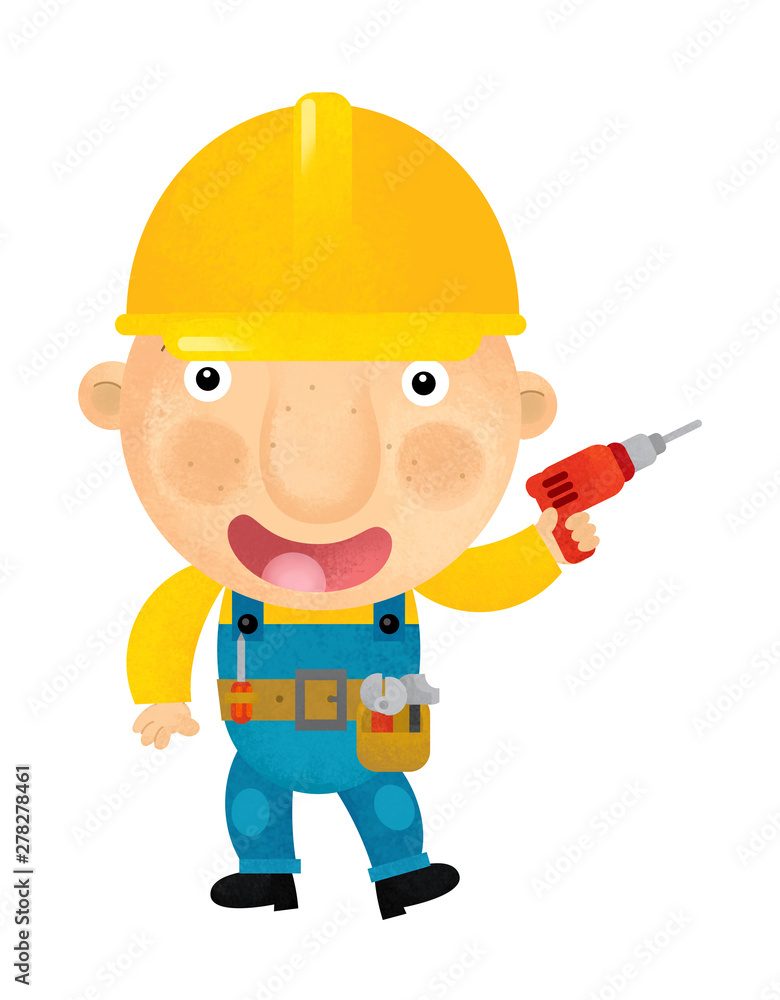 cartoon construction worker in bending with some kind of project in his hand cartoon construction worker in bending with some kind of project in his hand