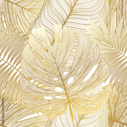 Seamless pattern with tropical leaf palm . Vector illustration.