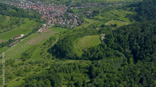 Aerial of  Neidlingen in Germany. Wide view with zoom in and tilt up. photo