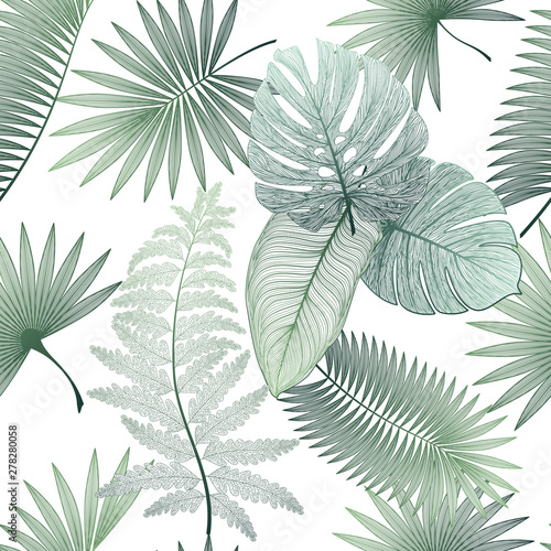 Seamless pattern with tropical leaf palm . Vector illustration.