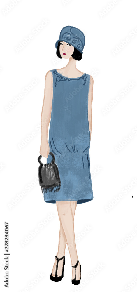 Fashion illustration of a young woman in 1920s fashion Stock ...