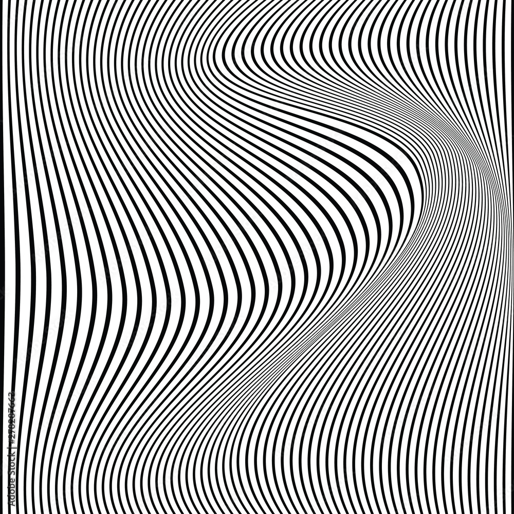 Black wavy distorted vector lines abstract background, op art, for prints and web Black wavy distorted vector lines abstract background, op art, for prints and web