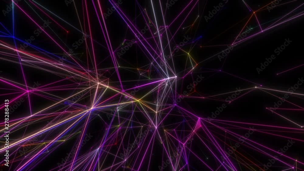 Plexus of abstract pink geometrical lines with moving triangles and dots on a black.background. Loop animations multicolored. Plexus of abstract pink geometrical lines with moving triangles and dots on a black.background. Loop animations multicolored.