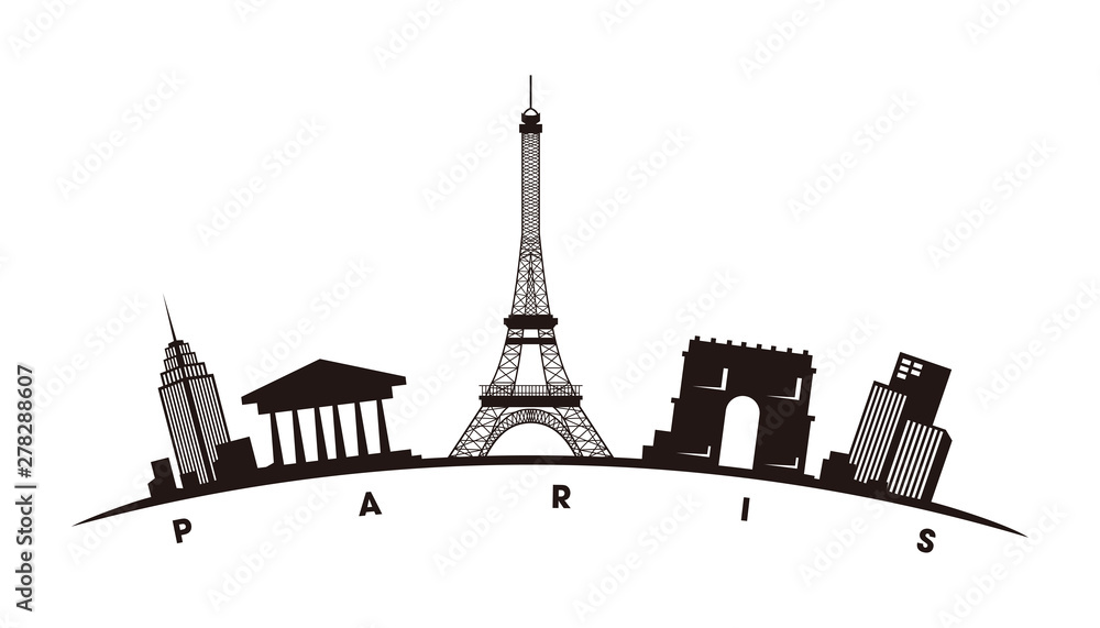 Obraz premium Paris skyline and landmarks silhouette vector