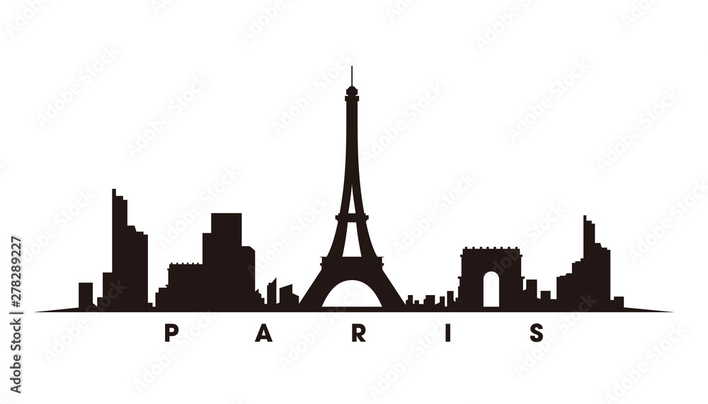 Paris skyline and landmarks silhouette vector