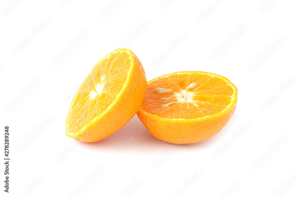 Fototapeta premium Fresh mandarin orange full and slice fruit isolated on white background