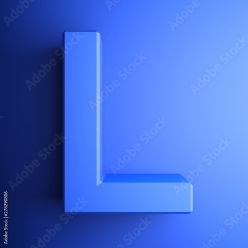 L alphabetic letter blue, isolated on blue background - 3D rendering illustration photo