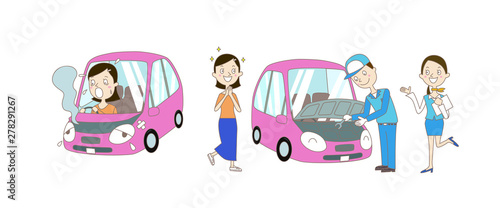イラスト：車のトラブルと自動車整備