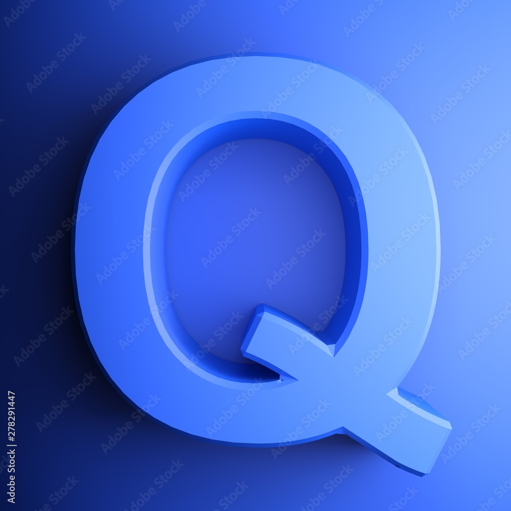 Q alphabetic letter blue, isolated on blue background - 3D rendering illustration Q alphabetic letter blue, isolated on blue background - 3D rendering illustration