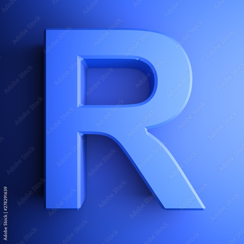R alphabetic letter blue, isolated on blue background - 3D rendering illustration R alphabetic letter blue, isolated on blue background - 3D rendering illustration