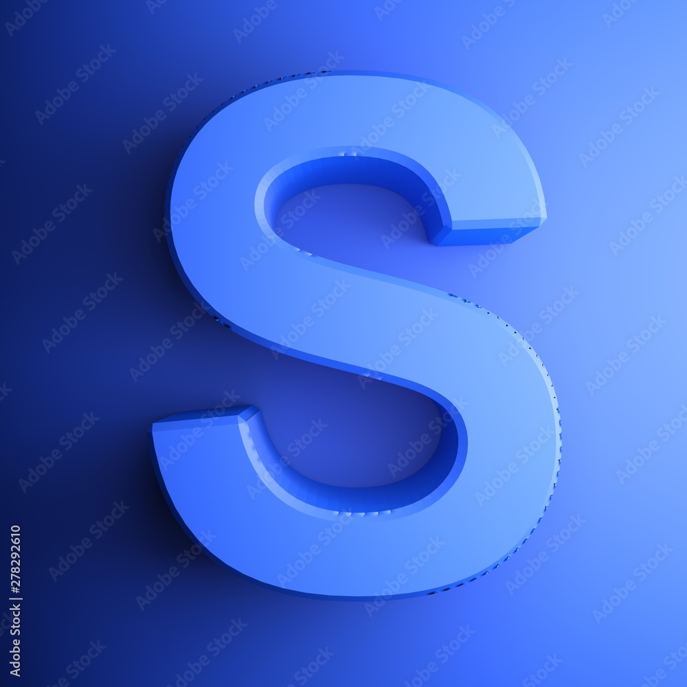 S alphabetic letter blue, isolated on blue background - 3D rendering illustration S alphabetic letter blue, isolated on blue background - 3D rendering illustration