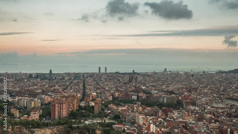 Time lapse, Barcelona sunset, Spain. Time lapse, Barcelona sunset, Spain.