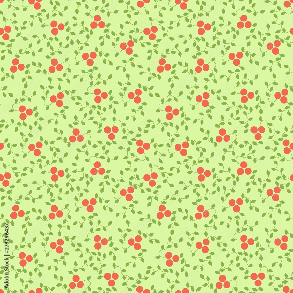 Seamless pattern. Mountain ash and viburnum. Vector red berries. Kid's fashion print. Design elements for textile or clothes. Hand drawn doodle repeating delicacies. Cute patterns for baby items Seamless pattern. Mountain ash and viburnum. Vector red berries. Kid's fashion print. Design elements for textile or clothes. Hand drawn doodle repeating delicacies. Cute patterns for baby items