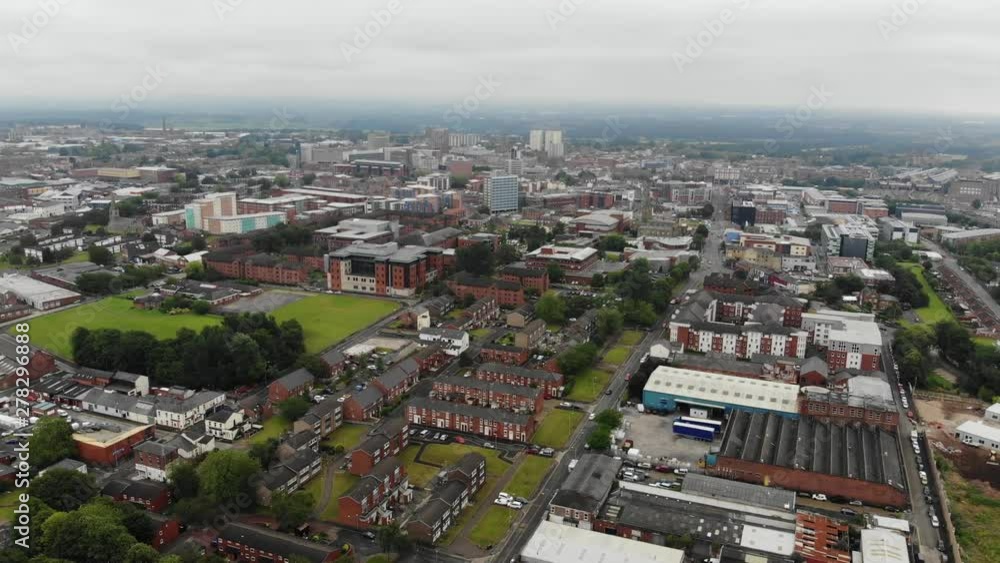 An panoramic aerial view of Preston city centre, Uclan on a cloudy summer day An panoramic aerial view of Preston city centre, Uclan on a cloudy summer day