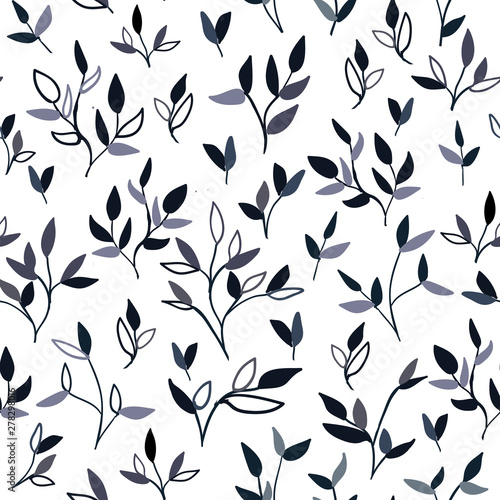 Black and white, branches and leaves, seamless vector illustration