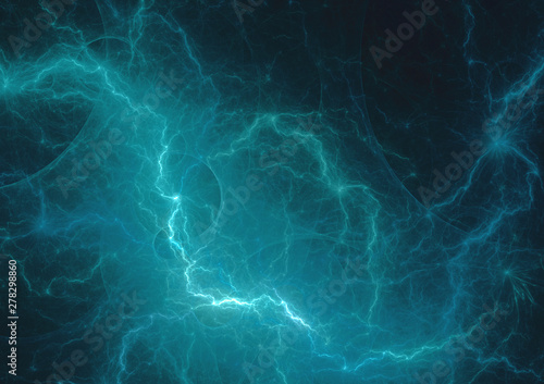 Blue electrical lightning, plasma abstract background