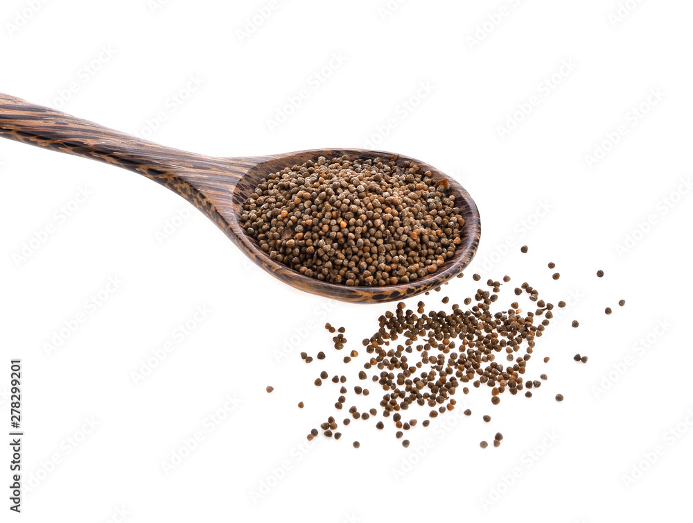 sesame in wood spoon isolated on white background sesame in wood spoon isolated on white background