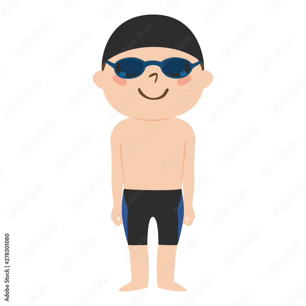 男の子のイラスト スイムキャップとゴーグルをした競泳スタイル Stock Vector Adobe Stock