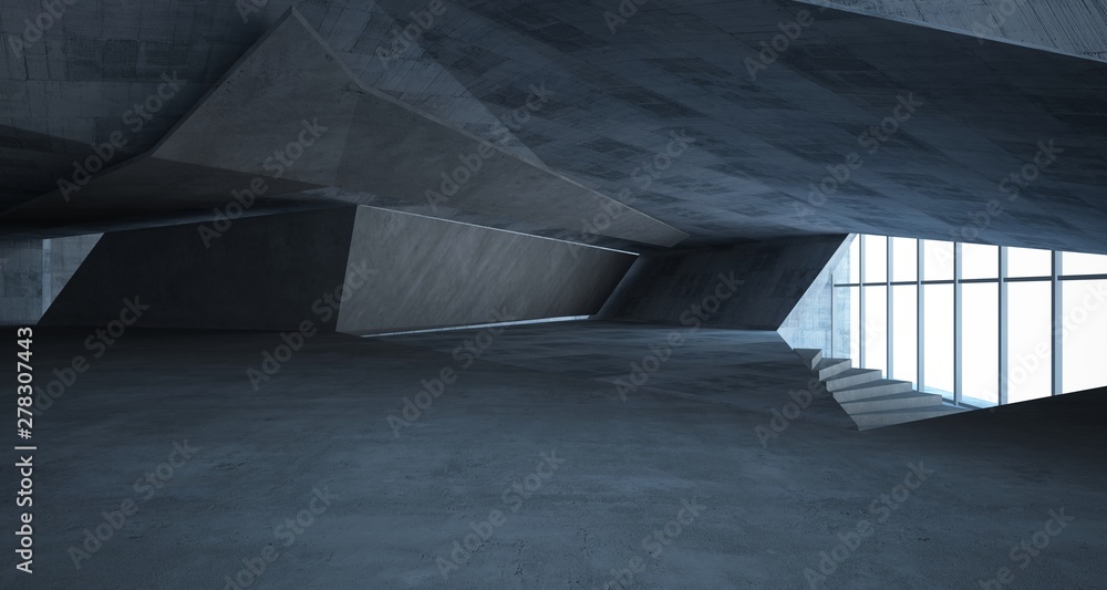 Obraz premium Abstract architectural concrete interior of a minimalist house. 3D illustration and rendering.