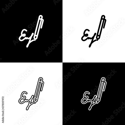 Set Signature line icons isolated on black and white background. Pen and undersign, underwrite, ratify symbol. Vector Illustration