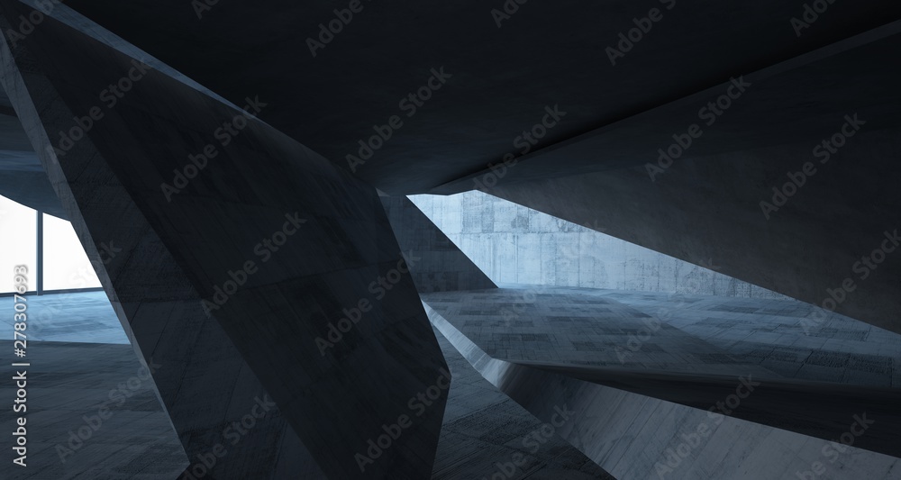 Abstract architectural concrete interior of a minimalist house. 3D illustration and rendering. Abstract architectural concrete interior of a minimalist house. 3D illustration and rendering.
