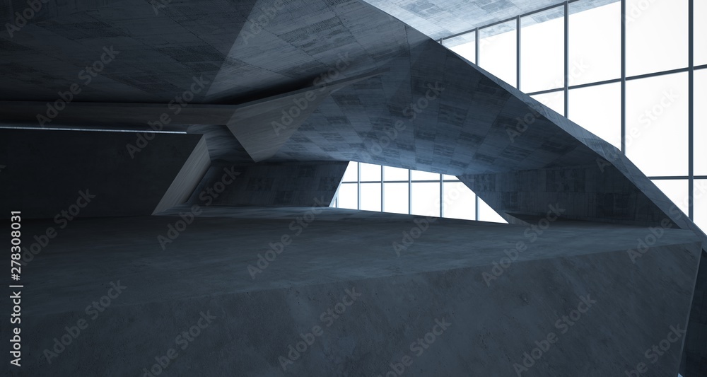 Abstract architectural concrete interior of a minimalist house. 3D illustration and rendering. Abstract architectural concrete interior of a minimalist house. 3D illustration and rendering.