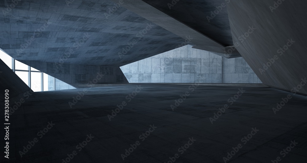 Obraz premium Abstract architectural concrete interior of a minimalist house. 3D illustration and rendering.